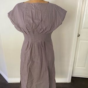 Grey cotton linen A-line midi dress.